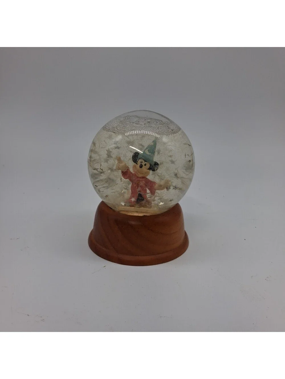 Disney Fantasia Sorcerer Mickey Mouse Snow Globe Wood Base Vintage Collectible